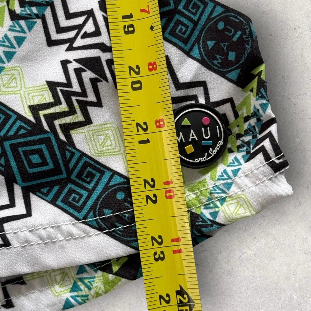 Maui and Sons Board Shorts Men's 38 White Geometric Tribal Swim Trunks